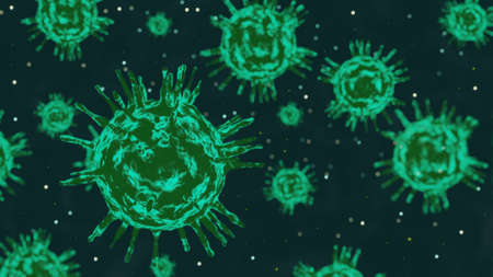 Virus  in Green virus floating in a cellular environment , viruses influenza background,  3D rendering of virus.の写真素材