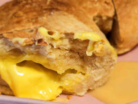 Close up of Tasty toast sandwiches with cheese.の写真素材