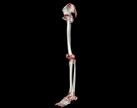 CT scan of lower extremity  3D for diagnosis fracture of Femur bone , knee joint , leg and foot 3D renderingの写真素材