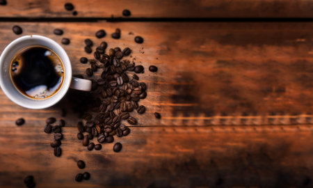 Morning cup of hot coffee on the table Generative AI .の写真素材