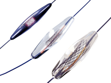 mesh metal nitinol self-expandable stent 3D rendering for endovascular surgery isolated on white background.の写真素材