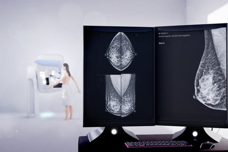 Mammography device  for screening breast cancer 3D woman model .3D rendering .の写真素材