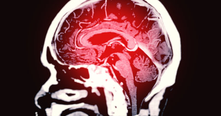 CT scan of the brain sagittal  plane for diagnosis brain tumor,stroke diseases and vascular diseases.の写真素材