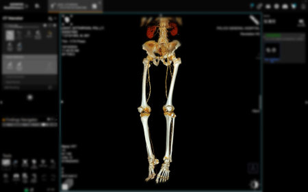 3D CTA of Lower Extremities:
A clear 3D visualization of the femoral artery and lower body skeleton, supporting vascular and orthopedic assessment.の写真素材