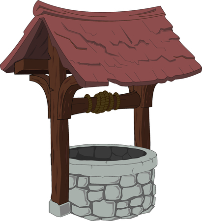 Stone And Wood Water Well/ Illustration of a cartoon stone and wooden water well with rope.のイラスト素材