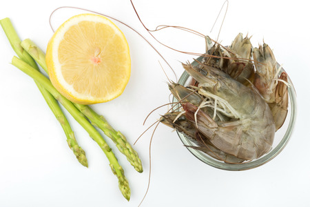 fresh Raw shrimp closeup food seafood isolatedの写真素材