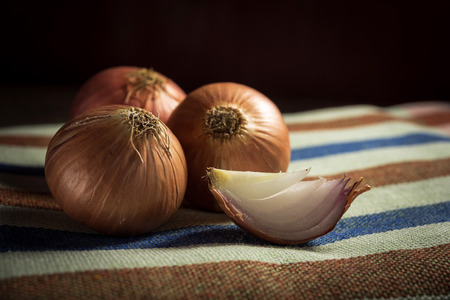 Onions and garlic in bowl. Onions and garlic vegetables foodの写真素材