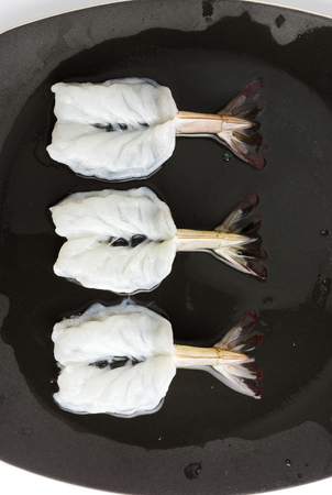 fresh Raw shrimp closeup food seafood isolatedの写真素材