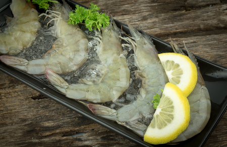 fresh Raw shrimp closeup food seafood isolatedの写真素材