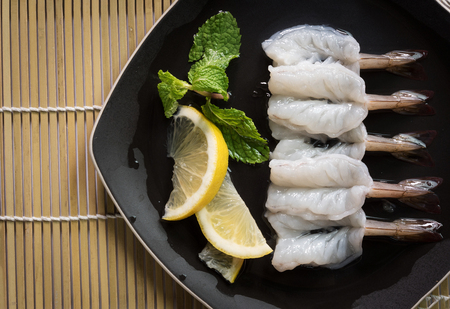 fresh Raw shrimp closeup food seafood isolatedの写真素材