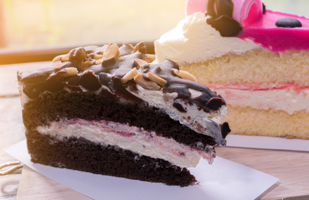 chocolate cake cream slice sweet bakery foodの写真素材