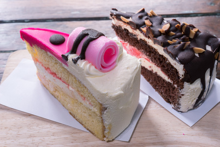 slice strawberry cake  cream with chocolate cake bakery food