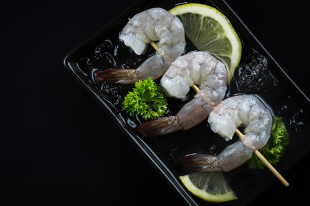 fresh Raw shrimp closeup food seafood isolatedの写真素材