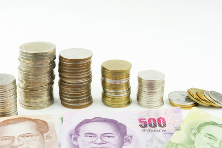 Thai money,Thai baht coins,Thai Baht background,money concept coins baht thaiの写真素材