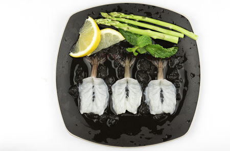 fresh Raw shrimp closeup food seafood isolatedの写真素材