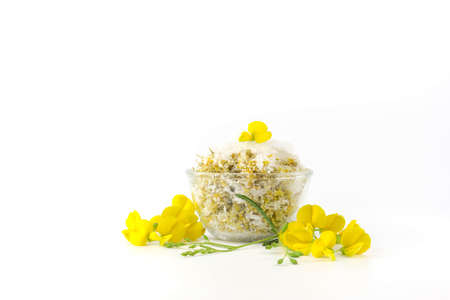 Yellow flower Sesbania isolated on a white background.の写真素材