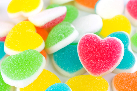 Heart candies coated with sugar, heart colorful sweet candies, sugar heart shaped candy 14 februaryの写真素材
