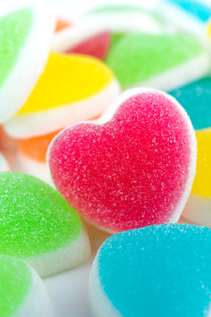 Heart candies coated with sugar, heart colorful sweet candies, sugar heart shaped candy 14 februaryの写真素材