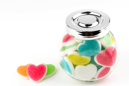 Heart candies coated with sugar, heart colorful sweet candies, sugar heart shaped candy 14 februaryの写真素材