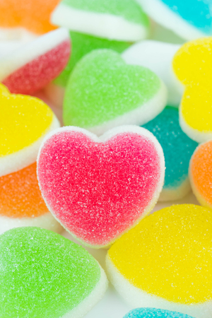 Heart candies coated with sugar, heart colorful sweet candies, sugar heart shaped candy 14 februaryの写真素材