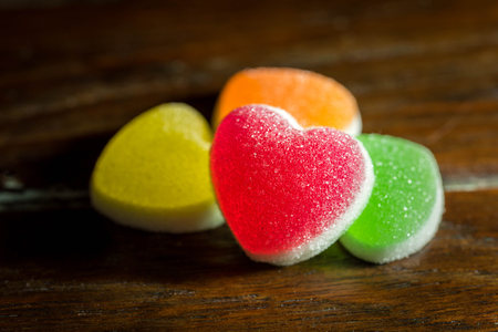 Heart candies coated with sugar, heart colorful sweet candies, sugar heart shaped candy 14 februaryの写真素材