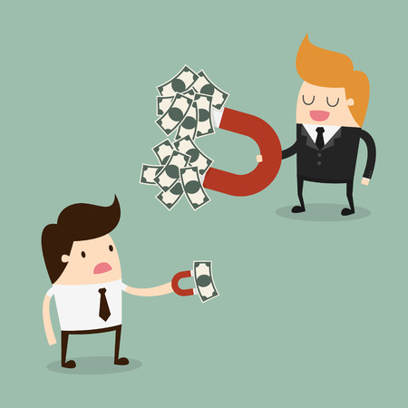 Businessman attracts money with a large magnetのイラスト素材