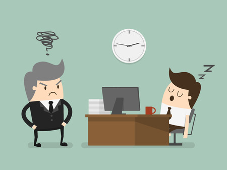 Exhausted businessman falling asleep at his office deskのイラスト素材