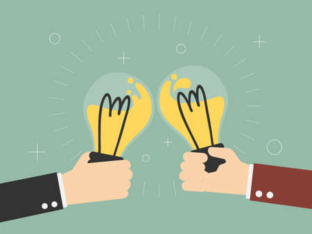 Cheers, Concept of Brainstorming. Flat Design Cartoon Vector Illustrationのイラスト素材