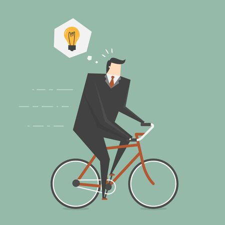 Businessman Get Idea While Cycling. Business concept cartoon illustrationのイラスト素材