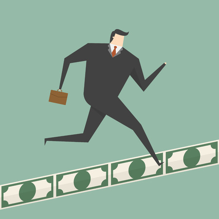Businessman Running On Money Road. Business concept cartoon illustration.のイラスト素材