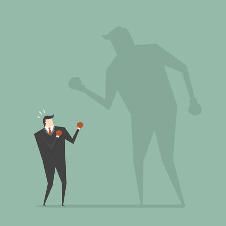 Businessman Fighting His Shadow. Business concept cartoon illustration.のイラスト素材