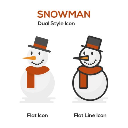 Snow Man Flat Icon And Flat Line Icon. Symbol of holiday, Christmas celebration.のイラスト素材