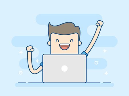 Happy Businessman With Laptop. Concept Of Successful. Business Concept Illustration.のイラスト素材