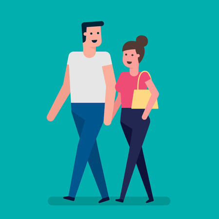 Young Couple In Love Walks Together.のイラスト素材