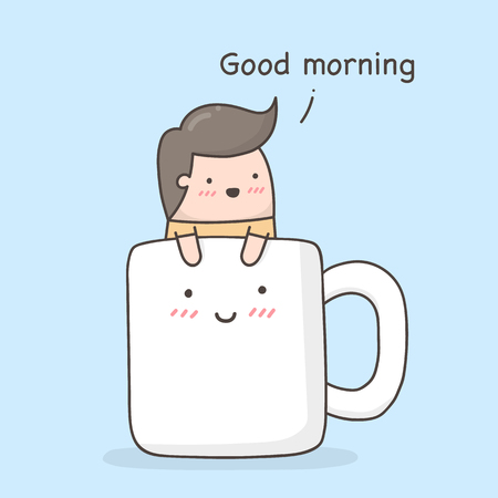 Little man in coffee cup.のイラスト素材