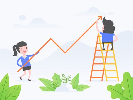 Vector illustration concept of growth. Business people with growth chart.のイラスト素材