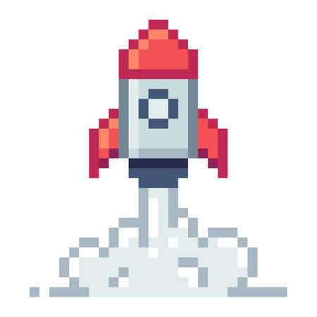 Rocket startup. Pixel Art Business Icon