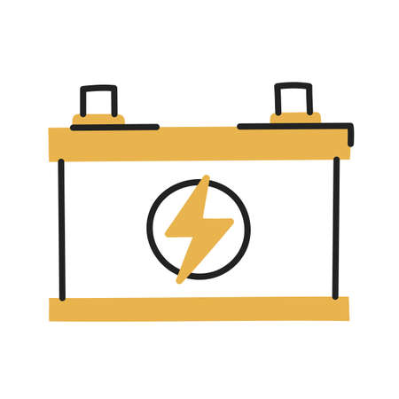 battery. hand drawn EV doodle icon.のイラスト素材