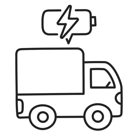 electric cargo truck. hand drawn EV doodle icon.のイラスト素材