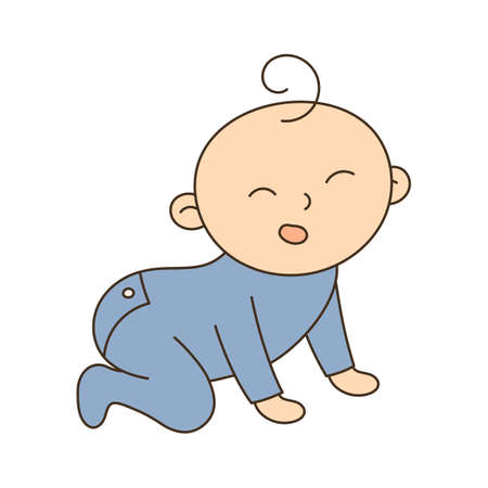 Baby Crawling. Hand Drawn Kid and Family doodle iconのイラスト素材