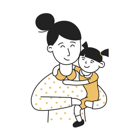 Mom. Hand Drawn Kid and Family doodle iconのイラスト素材