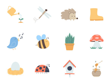 Hand Drawn Doodle Spring Elementsのイラスト素材