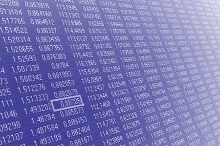 Numbers on the computer monitor painted in blue color