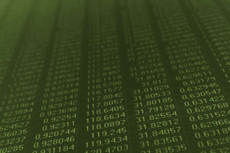 Numbers on a computer monitor painted in dark green colorの写真素材