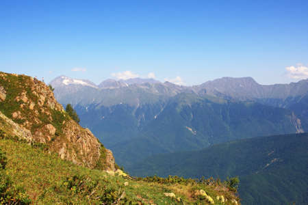 Mountain ridge of Caucasus in summer day
