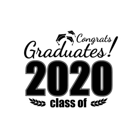 Class of 2020. Black number with education academic cap and laurel wreath on white. Template for graduation design, high school or college congratulation graduate, yearbook. Vector illustration.のイラスト素材