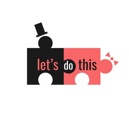 Let's Do This inscription. Funny motivation poster with puzzle man and woman have sex. idea for banner happy valentine day. Phrase for photo frameのイラスト素材