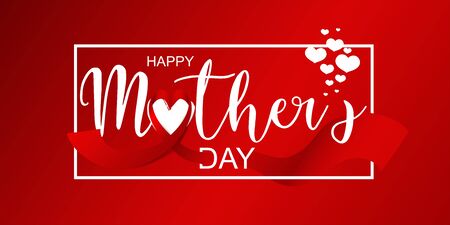 Happy mother`s day vector type with white heart and frame line on red background. Best Mom red ribbon heart with love. Sale banner, greeting card, flyer design, mommy giftのイラスト素材