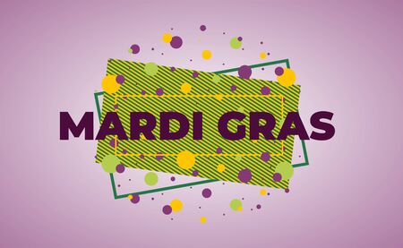 Mardi Gras carnival greeting card, banner, poster, flyer design. Fat tuesday New Orleans mardigras carnaval. Color frame and 3d beads on purple background. Vector holiday illustrationのイラスト素材