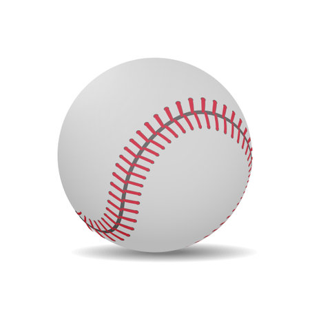 Baseball leather ball with shadow isolated on white background. Softball base ball realistic mock up. American national game equipment. Vector Illustrationのイラスト素材